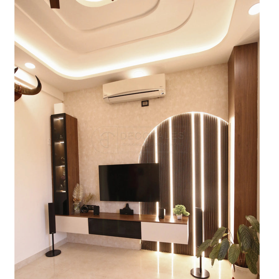 TV unit with lit arch panel in a villa in Dollars Colony, Bangalore – Decotales turnkey interiors