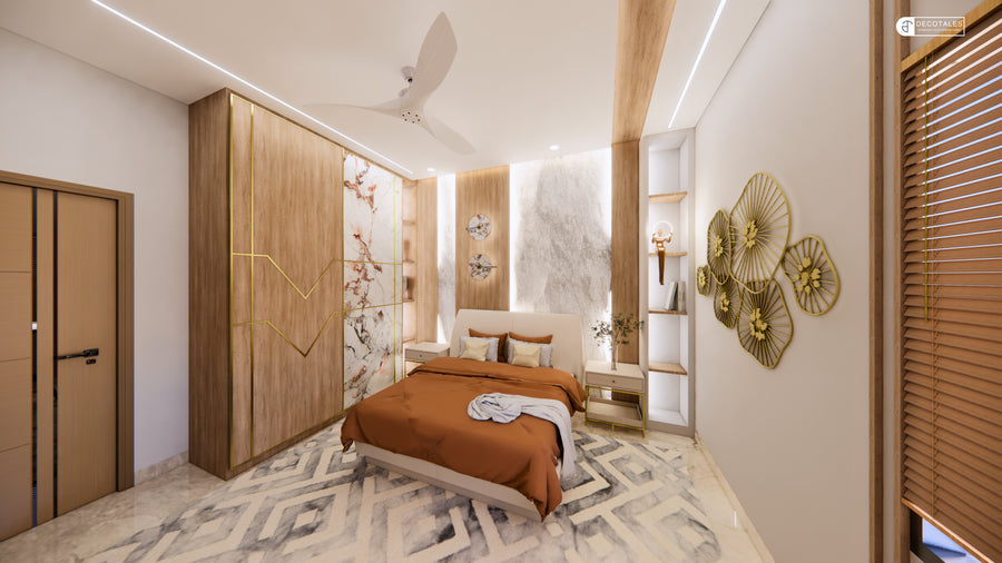 Master bedroom in a 3BHK apartment at Sobha Royal Pavilion, Bangalore – Decotales interiors