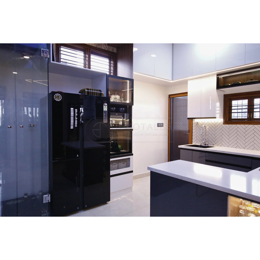 Modular kitchen with tall units in a villa in Dollars Colony, Bangalore – Decotales turnkey interiors