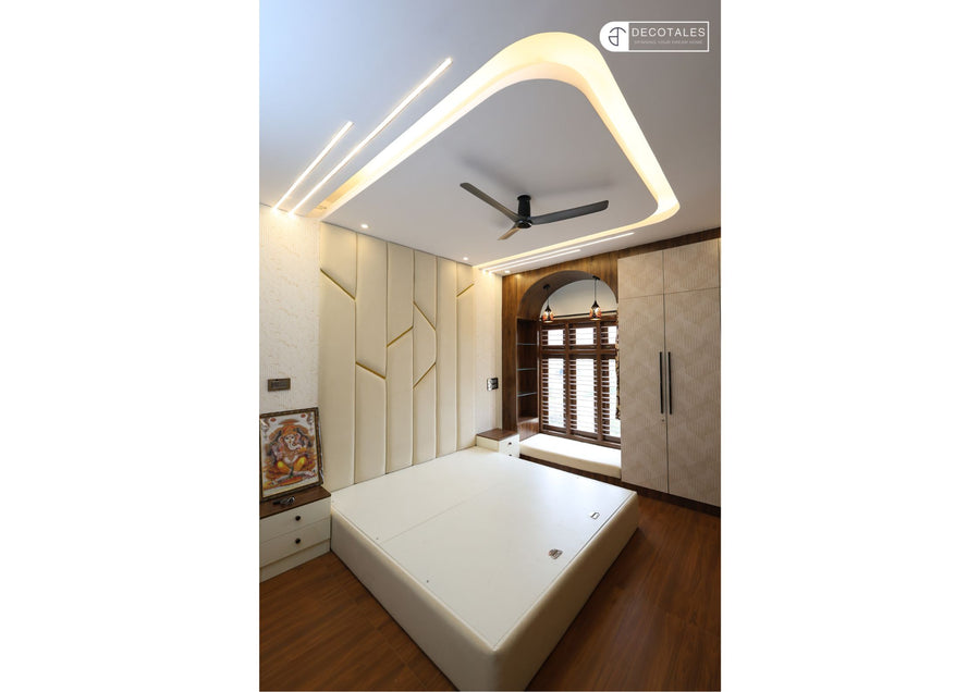 Bedroom with false ceiling in a villa in Hennur, Bangalore – Decotales turnkey interiors